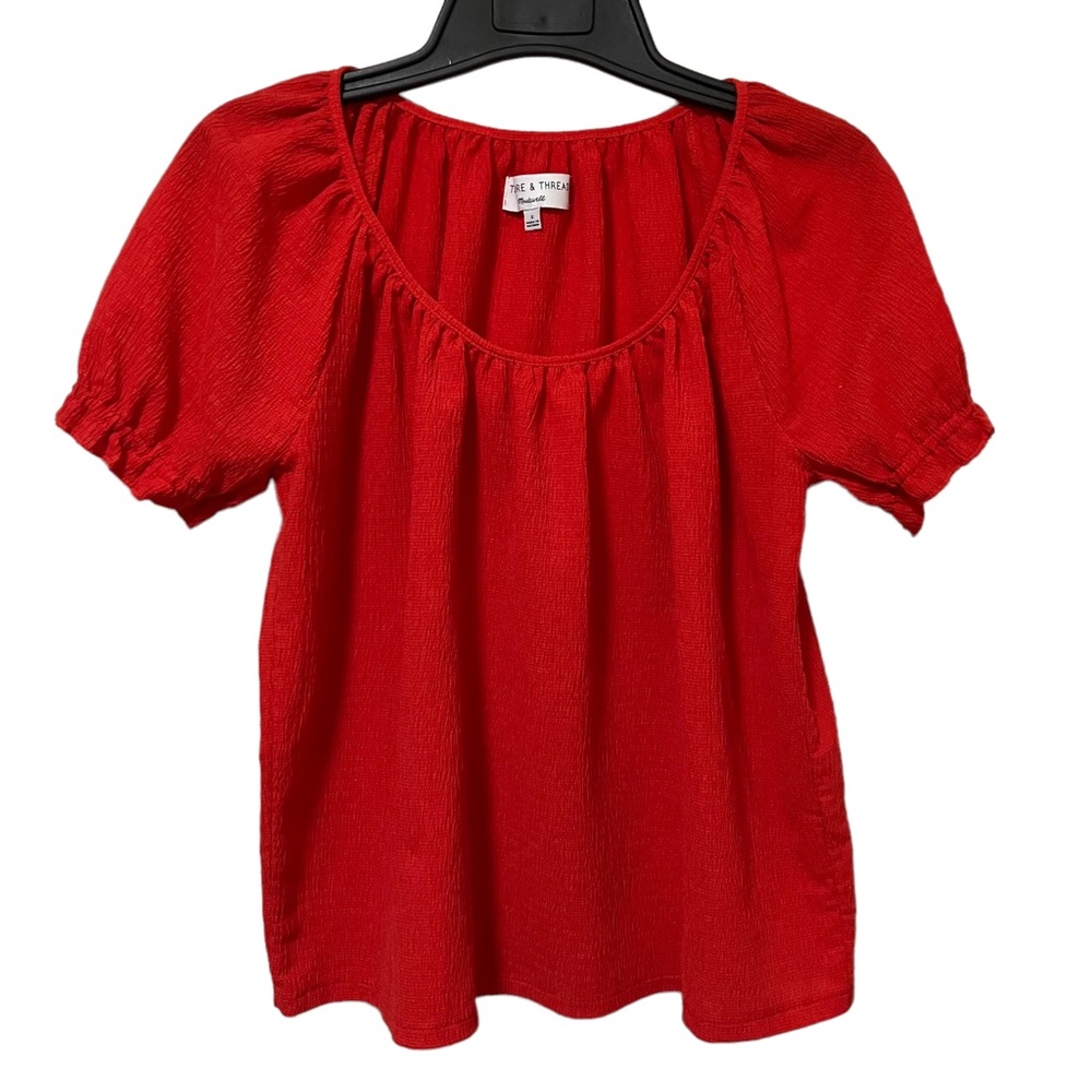 Madewell Texture & Thread Red Peasant Top